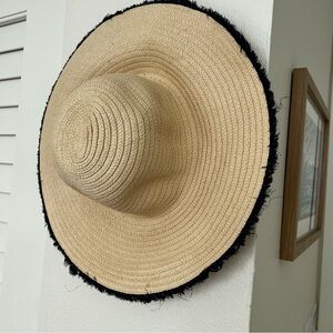 Cream and Blue Fringe Sun Hat